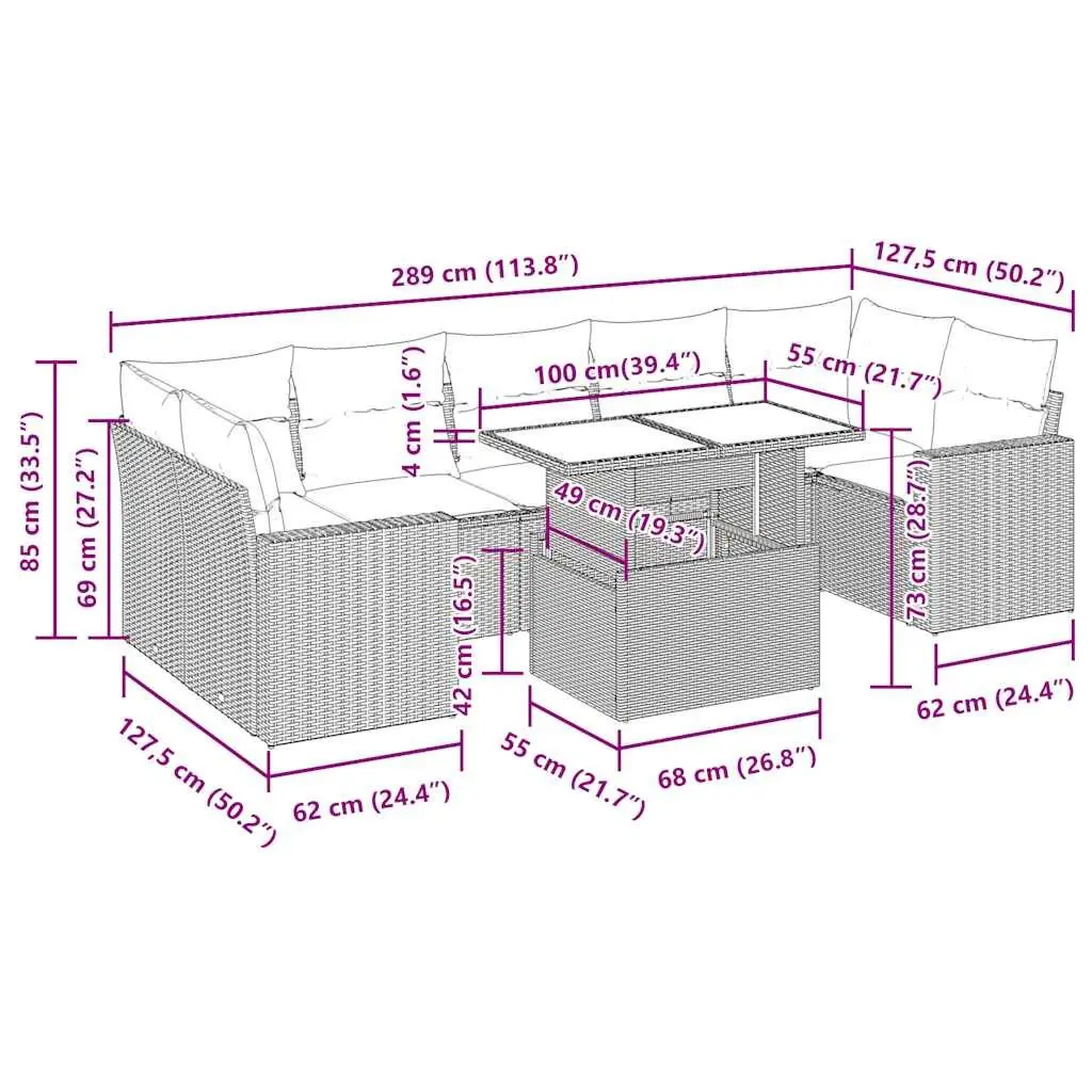 Garden Sofa Set 8 Piece Outdoor Furniture Grey Poly Rattan Patio Lounge Suite