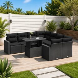 Garden Sofa Set 9 Piece Outdoor Furniture Black Poly Rattan Patio Seating