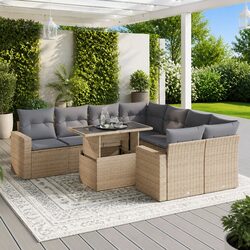 Garden Sofa Set 9 Piece Outdoor Furniture Patio Beige Poly Rattan with Storage