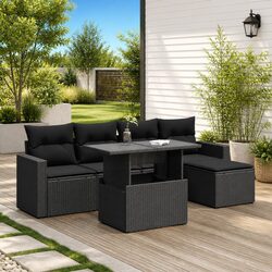 Garden Sofa Set 6 Piece Outdoor Furniture Patio Lounge Black Rattan With Storage