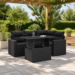 5 Piece Garden Sofa Set Black Outdoor Furniture Patio Sectional with Cushions
