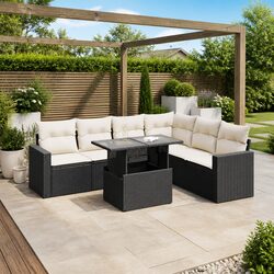 7 Piece Garden Sofa Set with Storage Cushions Black Poly Rattan Outdoor Patio