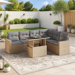 7 Piece Garden Sofa Set Outdoor Patio Furniture Beige Poly Rattan with Cushions
