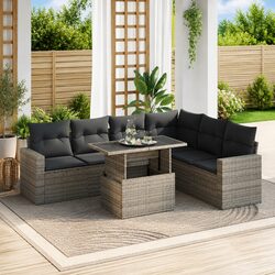 7 Piece Garden Sofa Set Outdoor Patio Furniture Grey Poly Rattan with Cushions