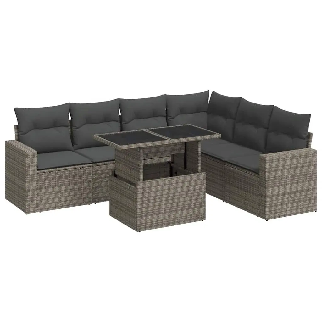 7 Piece Garden Sofa Set Outdoor Patio Furniture Grey Poly Rattan with Cushions