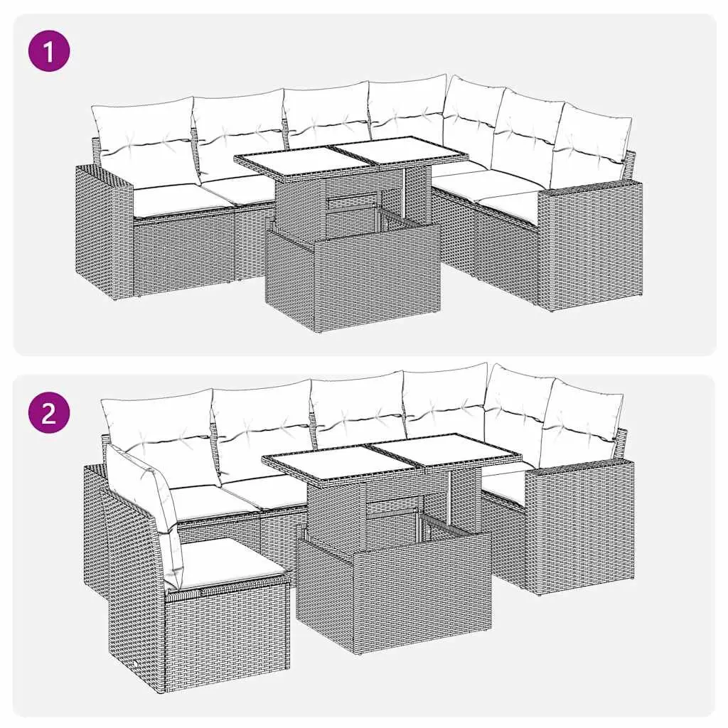 7 Piece Garden Sofa Set Outdoor Patio Furniture Grey Poly Rattan with Cushions