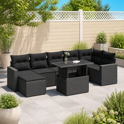 Garden Sofa Set 8 Piece Outdoor Furniture Black Poly Rattan with Cushions Patio