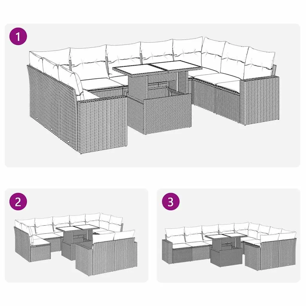 Outdoor Garden Sofa Set 10 Piece Beige PE Rattan Patio Furniture with Cushions