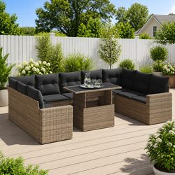 Garden Sofa Set 10 Piece Outdoor Furniture Grey Poly Rattan Patio Sectional