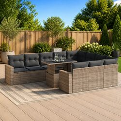 Garden Sofa Set 11 Piece Outdoor Patio Furniture Grey Poly Rattan with Storage
