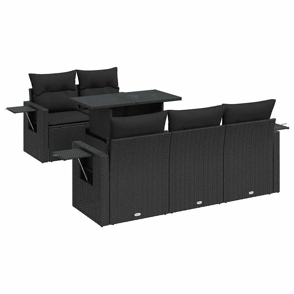 Garden Sofa Set 6 Piece Outdoor Furniture Black Poly Rattan Patio Sectional