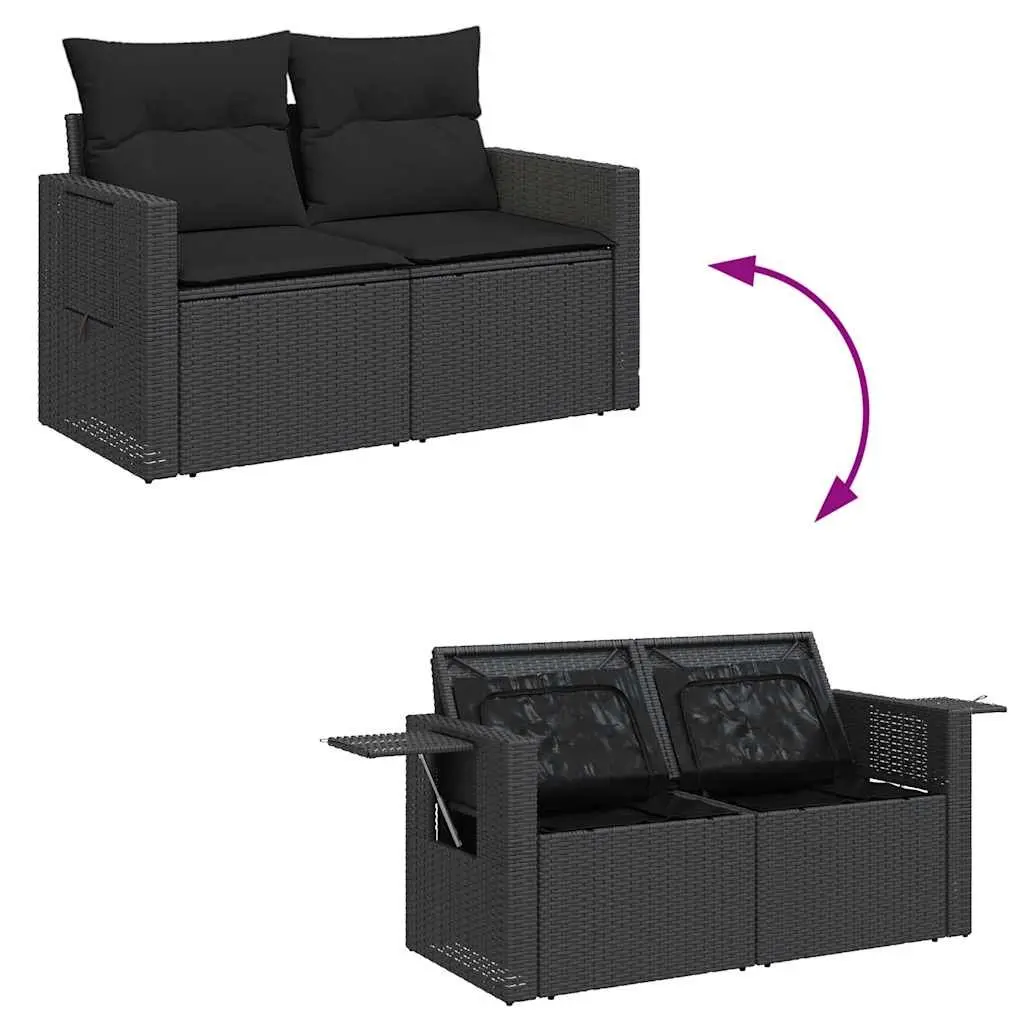 Garden Sofa Set 6 Piece Outdoor Furniture Black Poly Rattan Patio Sectional