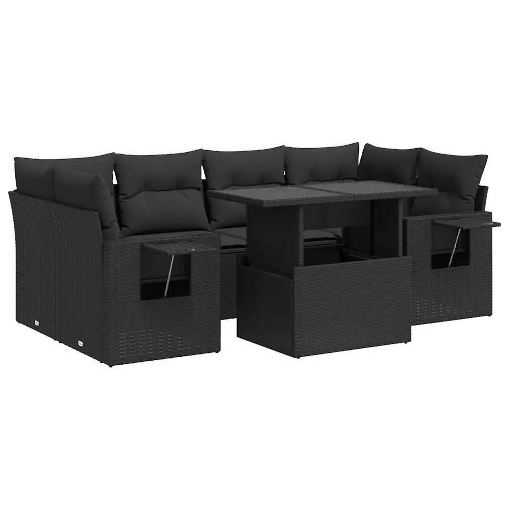 7-Piece Garden Sofa Set Black Poly Rattan Outdoor Patio Furniture with Storage