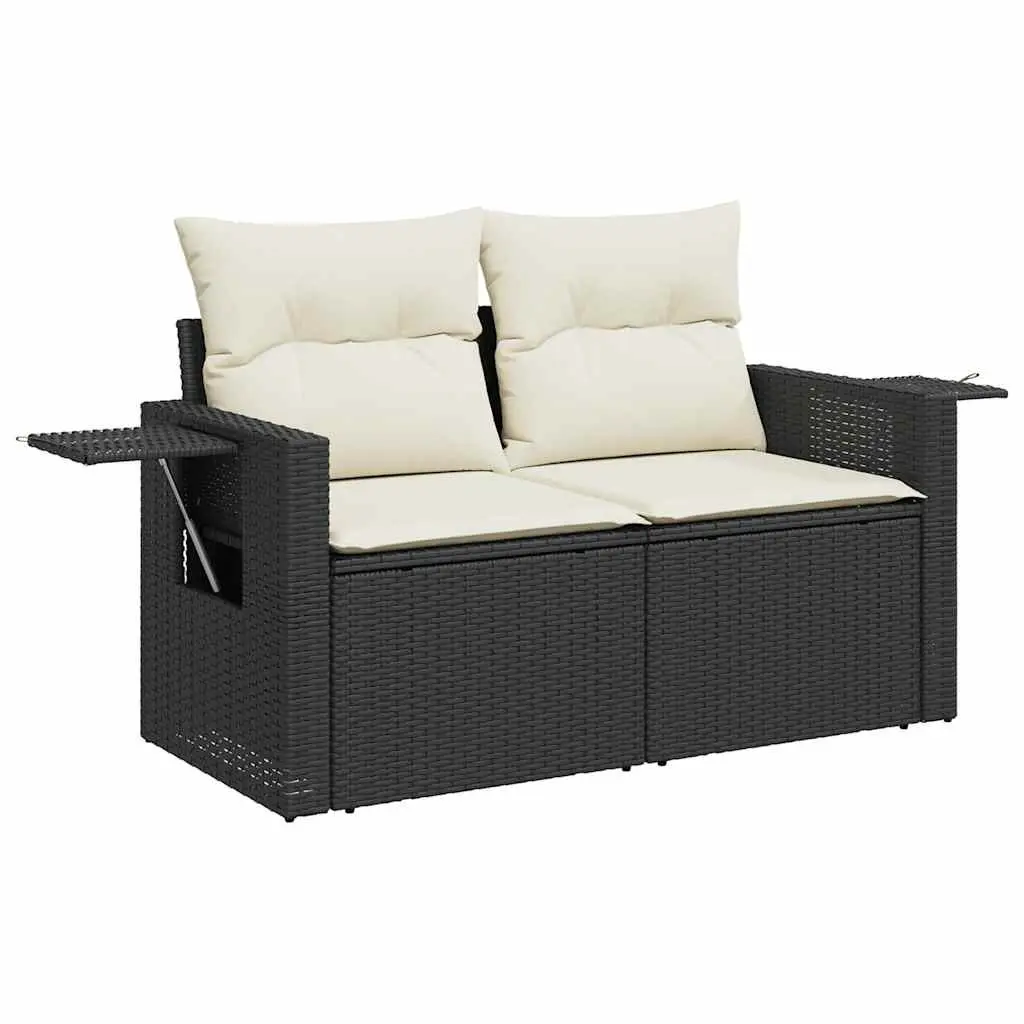 7 Piece Garden Sofa Set Outdoor Furniture Black Poly Rattan with Cushions