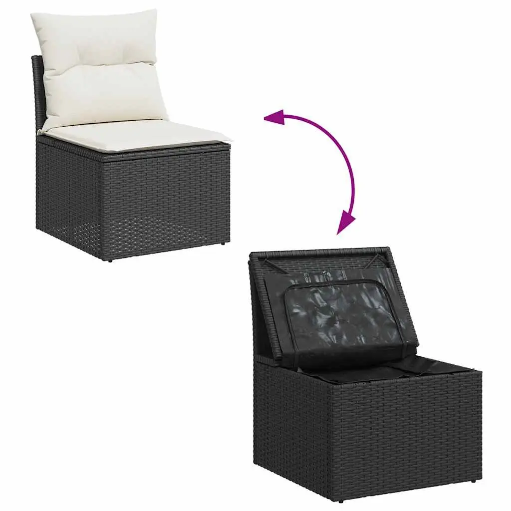 7 Piece Garden Sofa Set Outdoor Furniture Black Poly Rattan with Cushions
