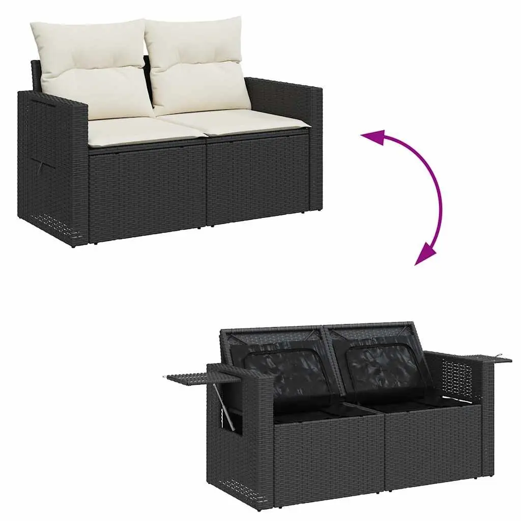 Garden Sofa Set 8 Piece Outdoor Furniture Adjustable Table Black PE Rattan with Cushions