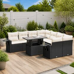 Outdoor Garden Sofa Set 9 Piece Poly Rattan Patio Furniture with Storage