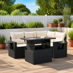 Garden Sofa Set 5 Piece Outdoor Furniture Black Poly Rattan Patio Lounge