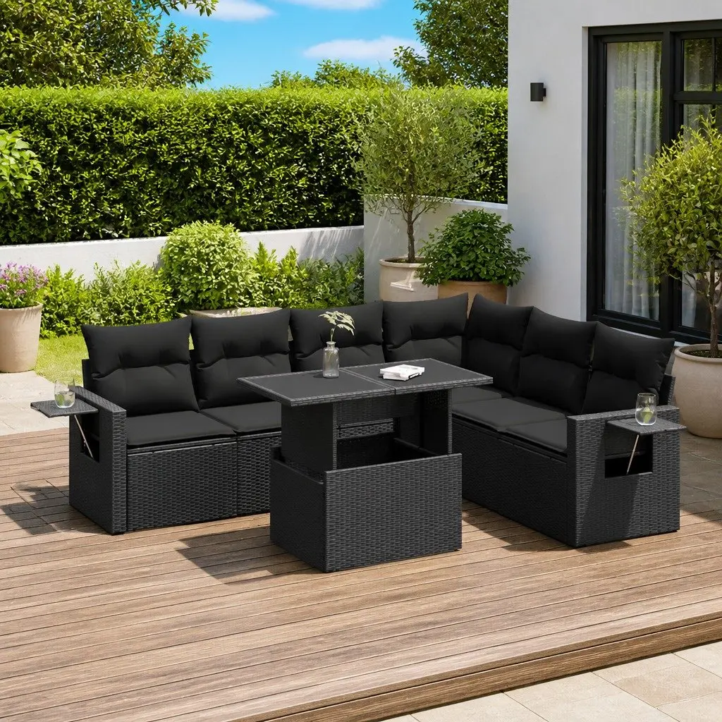 7 Piece Garden Sofa Set with Cushions Black Outdoor Furniture Patio Sectional