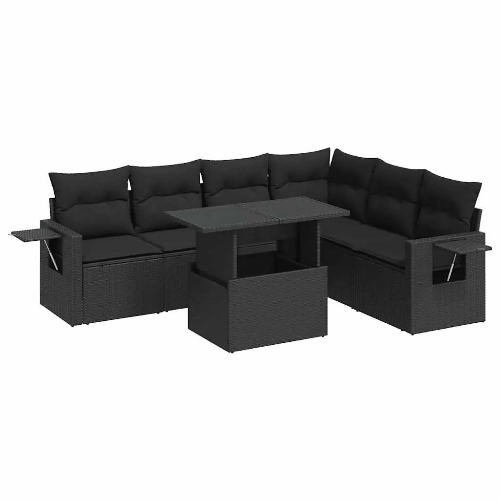7 Piece Garden Sofa Set with Cushions Black Outdoor Furniture Patio Sectional