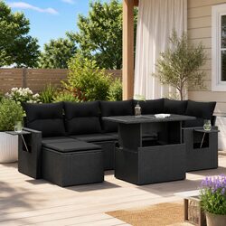 Garden Sofa Set 7 Piece Outdoor Furniture Poly Rattan Black with Storage