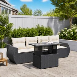 5 Piece Garden Sofa Set Black Poly Rattan Outdoor Furniture Patio Seating with