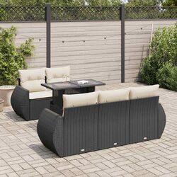 Garden Sofa Set 6 Piece Outdoor Furniture Black Poly Rattan Patio Seating with