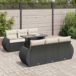 7 Piece Garden Sofa Set Outdoor Patio Furniture Black Poly Rattan with Cushions