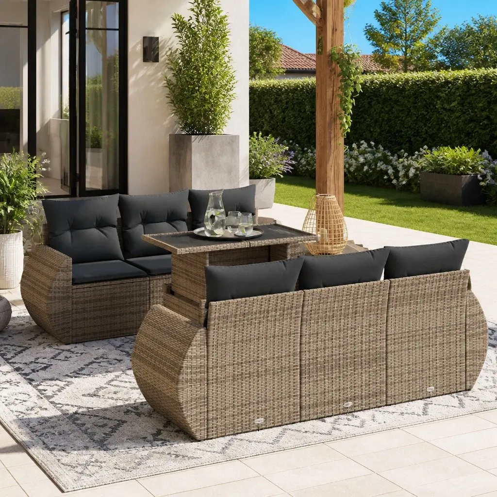 7 Piece Garden Sofa Set Grey Outdoor Patio Furniture Rattan with Cushions
