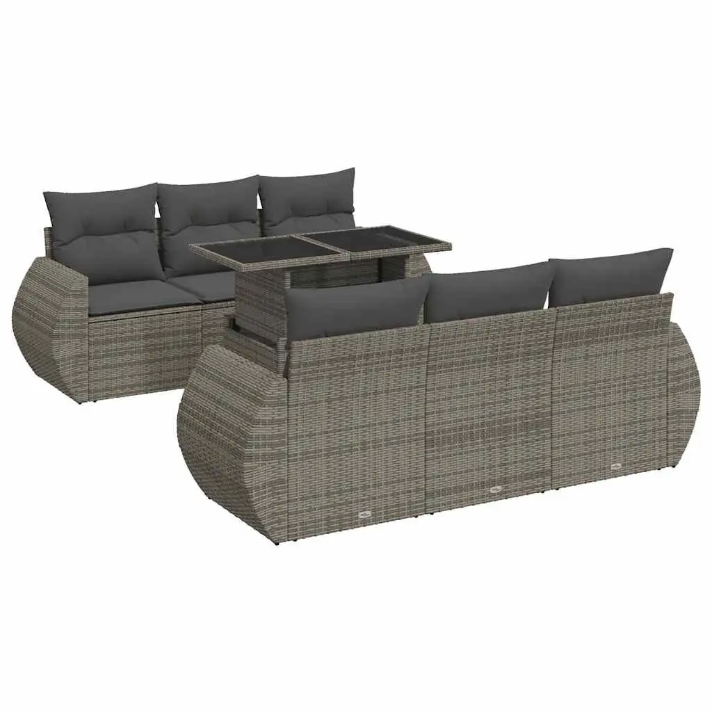7 Piece Garden Sofa Set Grey Outdoor Patio Furniture Rattan with Cushions
