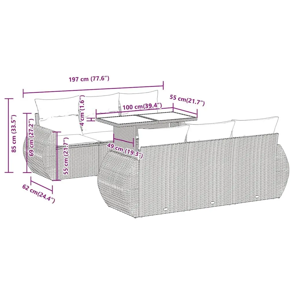 7 Piece Garden Sofa Set Grey Outdoor Patio Furniture Rattan with Cushions