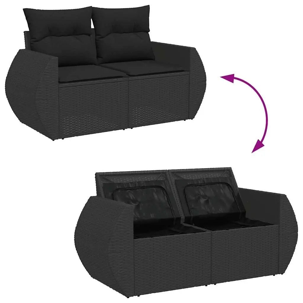 7 Piece Garden Sofa Set with Storage Cushions Black Outdoor Patio Furniture