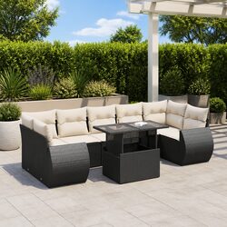 Garden Sofa Set 8 Piece Outdoor Furniture Black Poly Rattan Patio Sectional