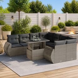 Garden Sofa Set 9 Piece Outdoor Furniture Grey Poly Rattan Patio Lounge Seating