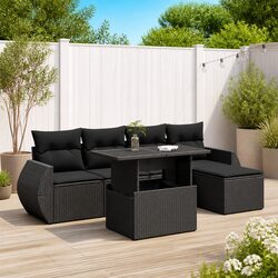 Garden Sofa Set 6 Piece Outdoor Furniture Black Poly Rattan with Cushions