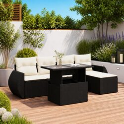 6 Piece Garden Sofa Set Outdoor Patio Furniture with Storage Cushions Black