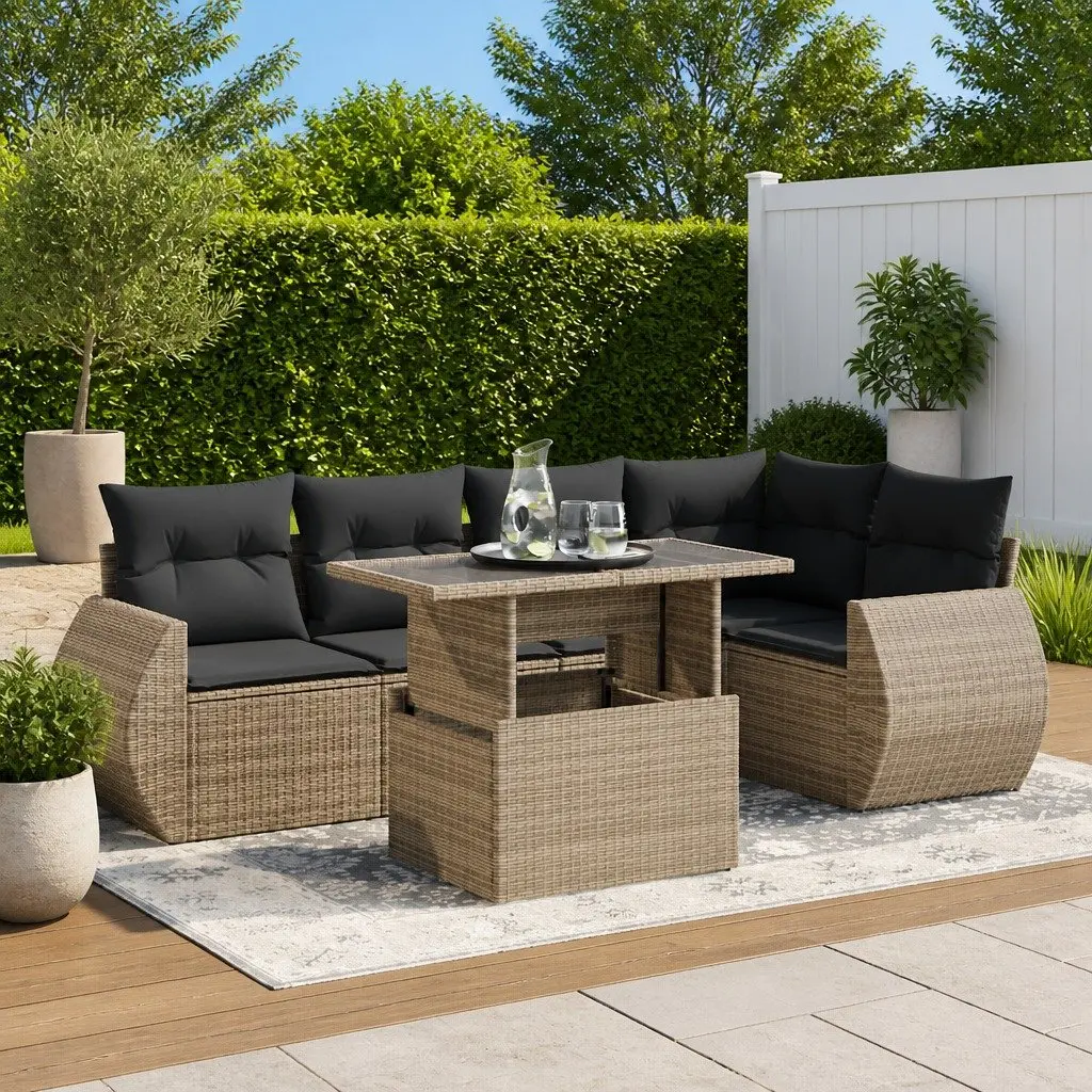 6 Piece Garden Sofa Set with Storage Grey Outdoor Patio Furniture Cushions