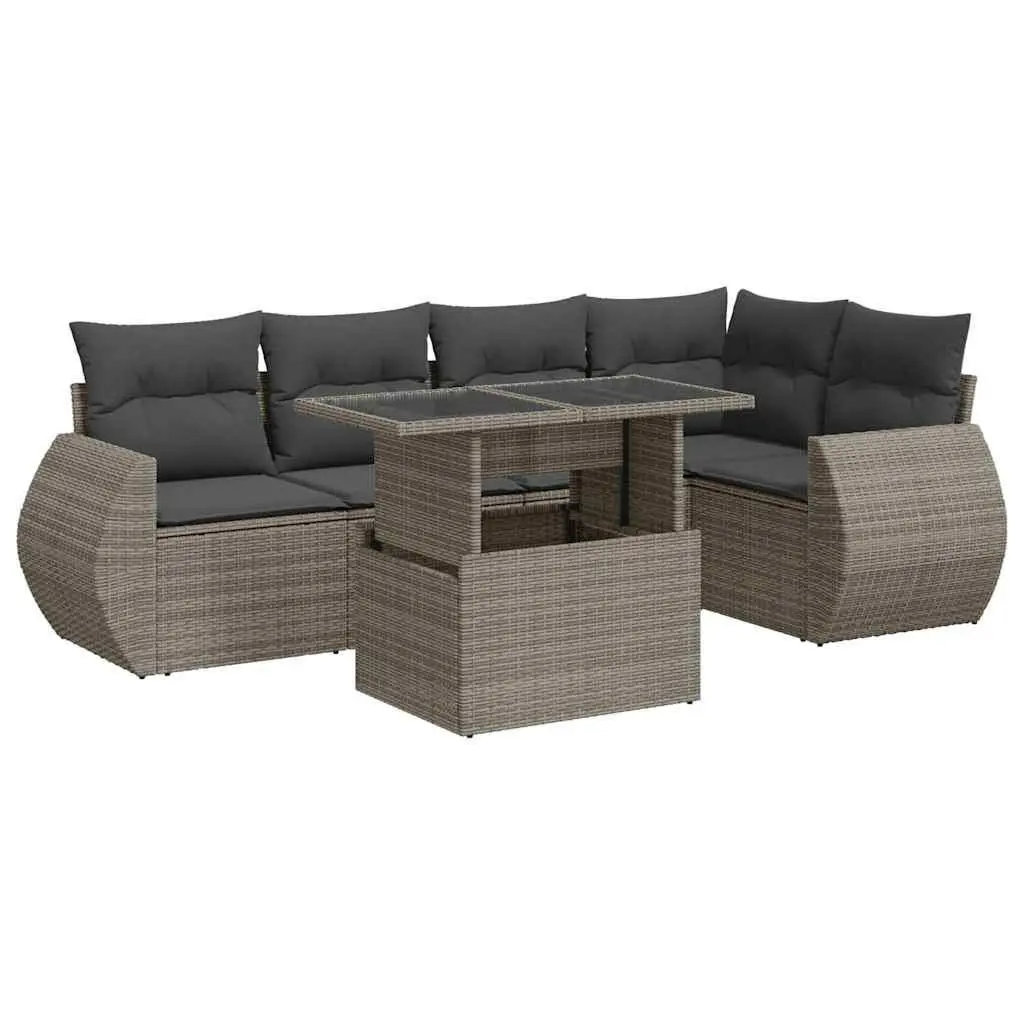 6 Piece Garden Sofa Set with Storage Grey Outdoor Patio Furniture Cushions