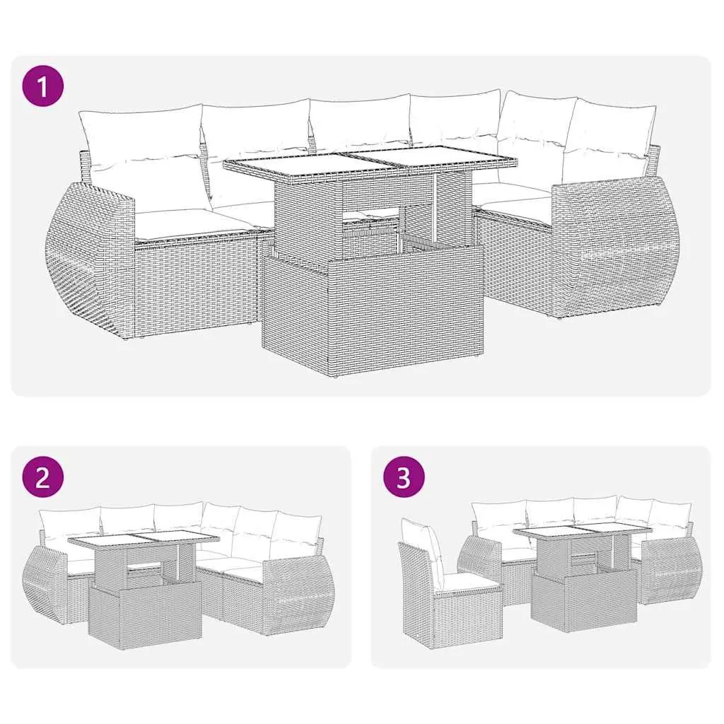 6 Piece Garden Sofa Set with Storage Grey Outdoor Patio Furniture Cushions