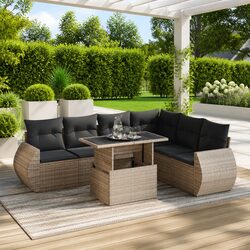 7 Piece Garden Sofa Set with Storage Cushions Grey Outdoor Patio Furniture