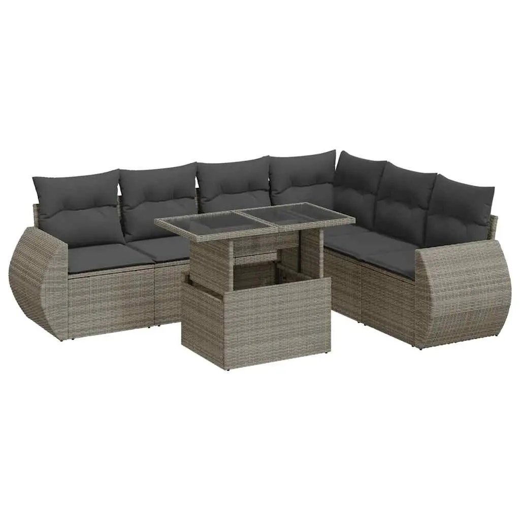 7 Piece Garden Sofa Set with Storage Cushions Grey Outdoor Patio Furniture