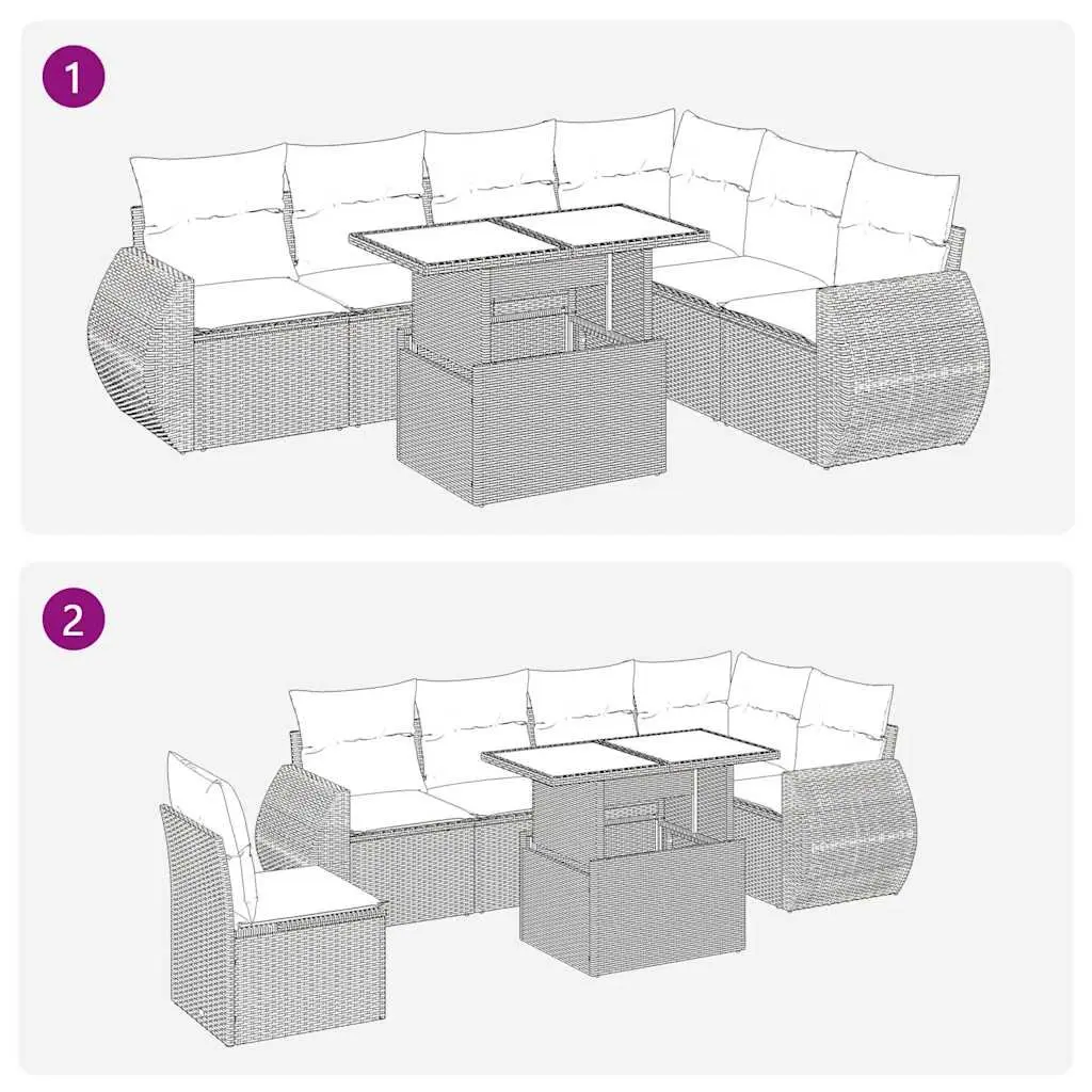 7 Piece Garden Sofa Set with Storage Cushions Grey Outdoor Patio Furniture