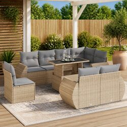 Outdoor Garden Sofa Set 9 Piece Patio Furniture Beige with Cushions Storage