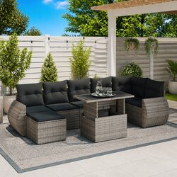 Garden Sofa Set 8 Piece Outdoor Furniture Grey Poly Rattan Patio Lounge with