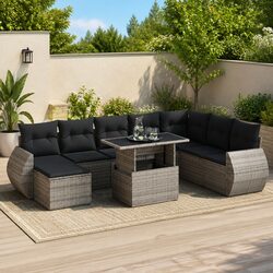 Garden Sofa Set 9 Piece Outdoor Furniture Grey Poly Rattan Patio Seating with