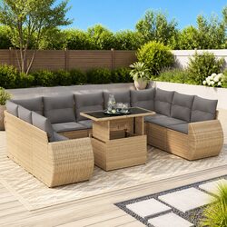 Garden Sofa Set 10 Piece Outdoor Furniture Beige Poly Rattan Patio Lounge