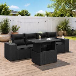 Garden Sofa Set 5 Piece Outdoor Furniture Black Poly Rattan Patio Modular