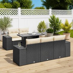 Garden Sofa Set 6 Piece Outdoor Furniture Black Poly Rattan Modular Patio Lounge