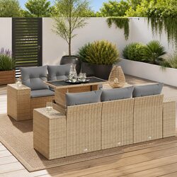 Garden Sofa Set 6 Piece Outdoor Furniture Patio Lounge with Cushions Beige