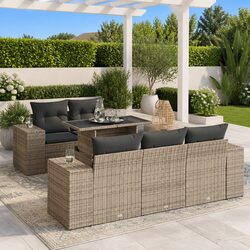 Garden Sofa Set 6 Piece Outdoor Furniture Grey Poly Rattan Patio Lounge Seat